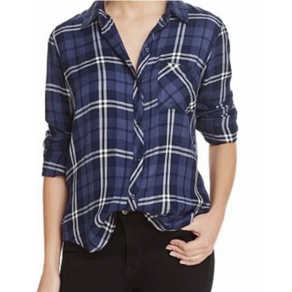 Rails Hunter Plaid Sz S Button Down Shirt Pacific Navy White Shimmer Classic